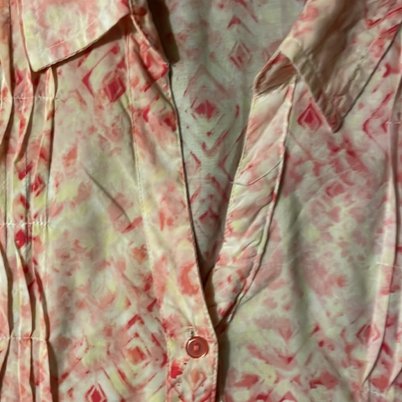 Gloria Vanderbilt Women’s L Button Down Pleated Pink Splash Blouse Tie Sleeve - Picture 4 of 12